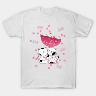 Happy Valentine's day -Cats in love and  rain of love T-Shirt